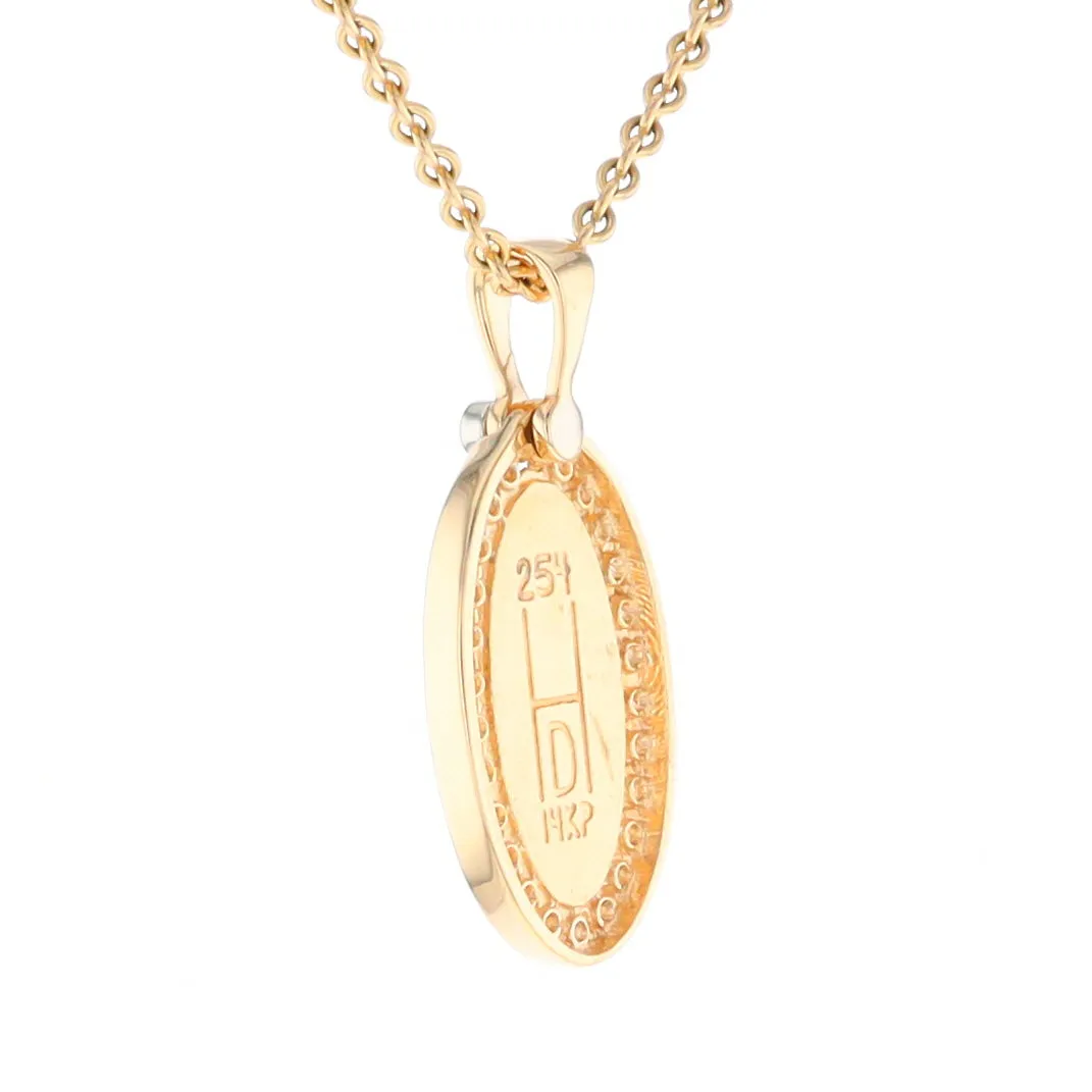 Gold Quartz Necklace .37ctw Halo Diamond Oval Inlaid Pendant