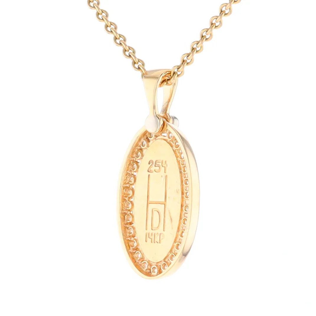 Gold Quartz Necklace .37ctw Halo Diamond Oval Inlaid Pendant