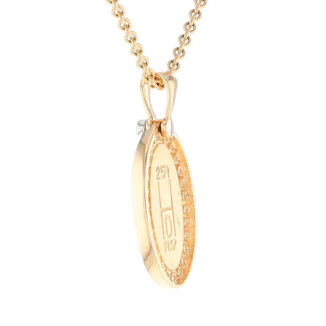 Gold Quartz Necklace .37ctw Halo Diamond Oval Inlaid Pendant