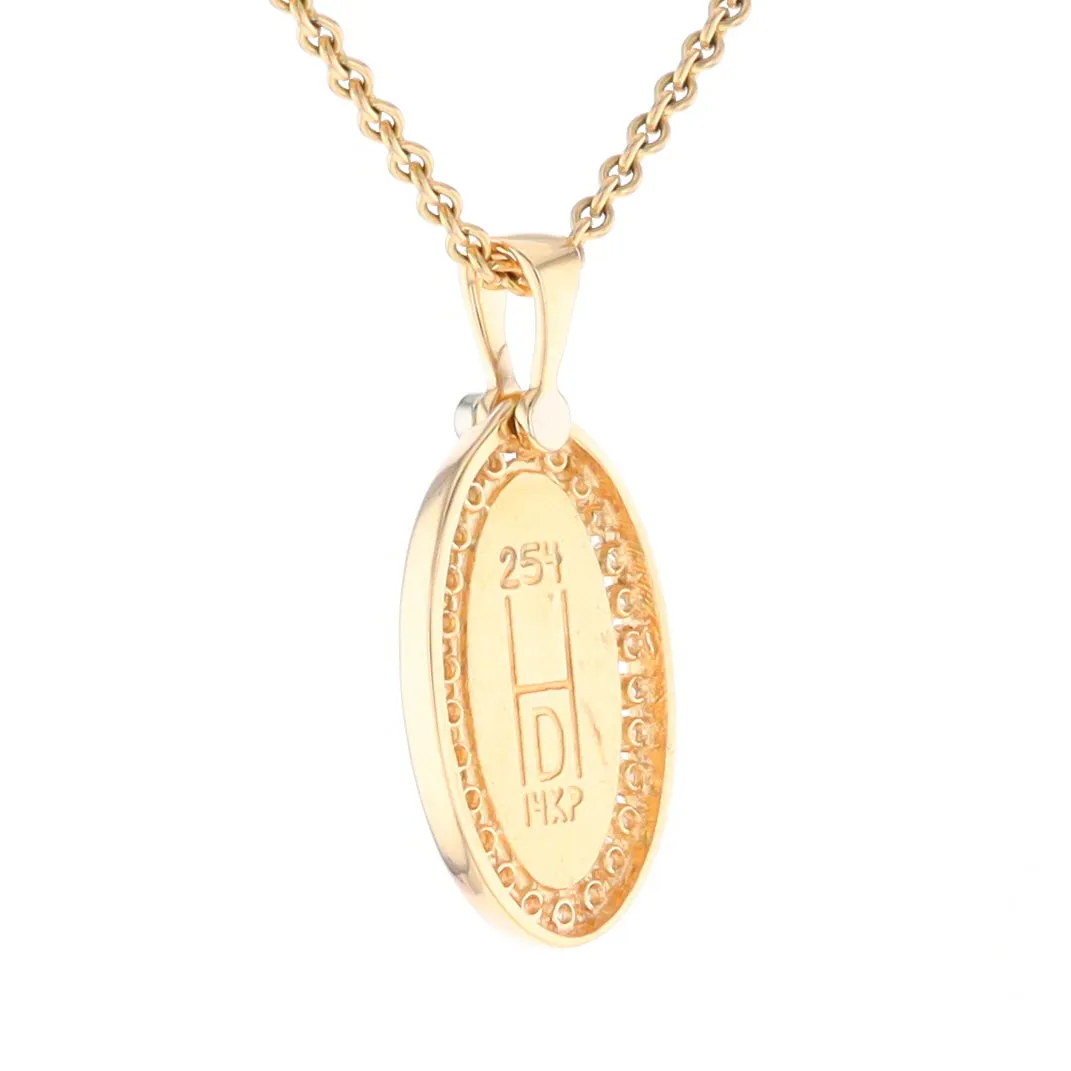 Gold Quartz Necklace .37ctw Halo Diamond Oval Inlaid Pendant