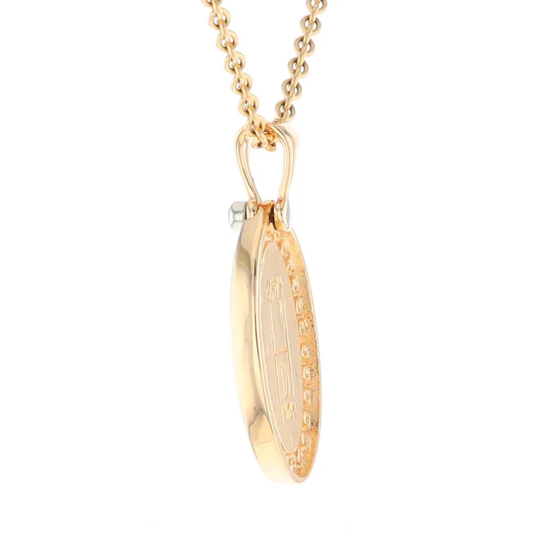 Gold Quartz Necklace .37ctw Halo Diamond Oval Inlaid Pendant