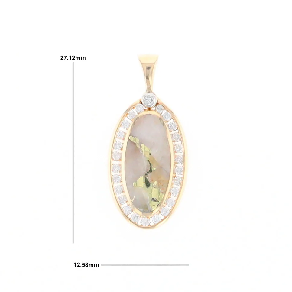 Gold Quartz Necklace .37ctw Halo Diamond Oval Inlaid Pendant