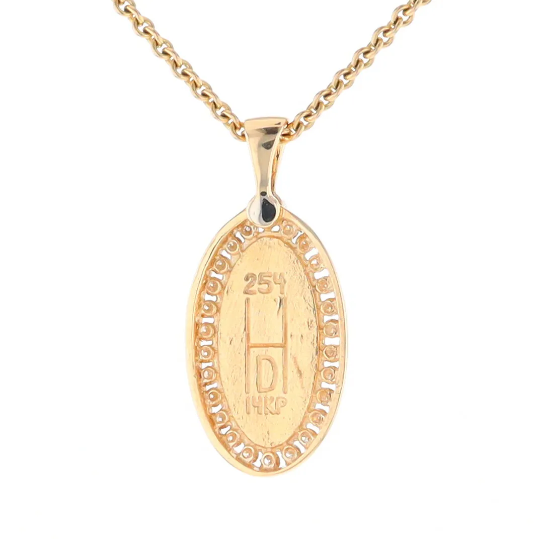 Gold Quartz Necklace .37ctw Halo Diamond Oval Inlaid Pendant