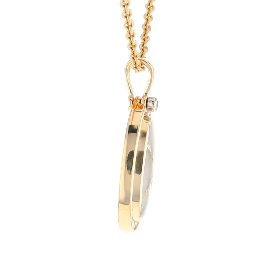 Gold Quartz Necklace .37ctw Halo Diamond Oval Inlaid Pendant