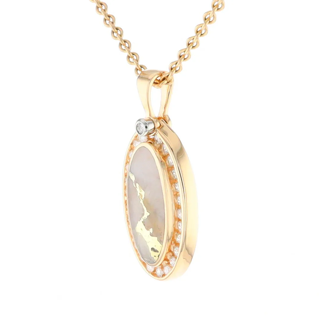 Gold Quartz Necklace .37ctw Halo Diamond Oval Inlaid Pendant