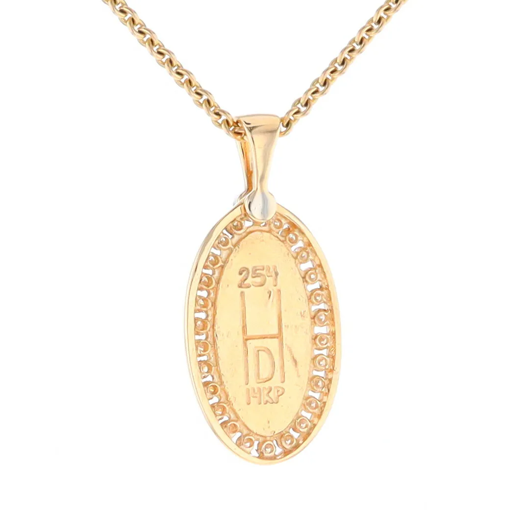 Gold Quartz Necklace .37ctw Halo Diamond Oval Inlaid Pendant