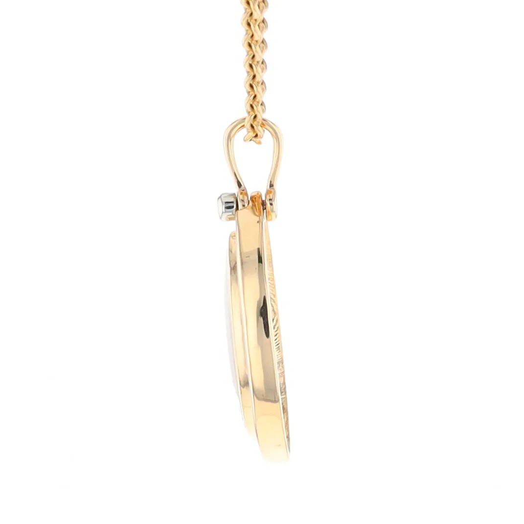 Gold Quartz Necklace .37ctw Halo Diamond Oval Inlaid Pendant