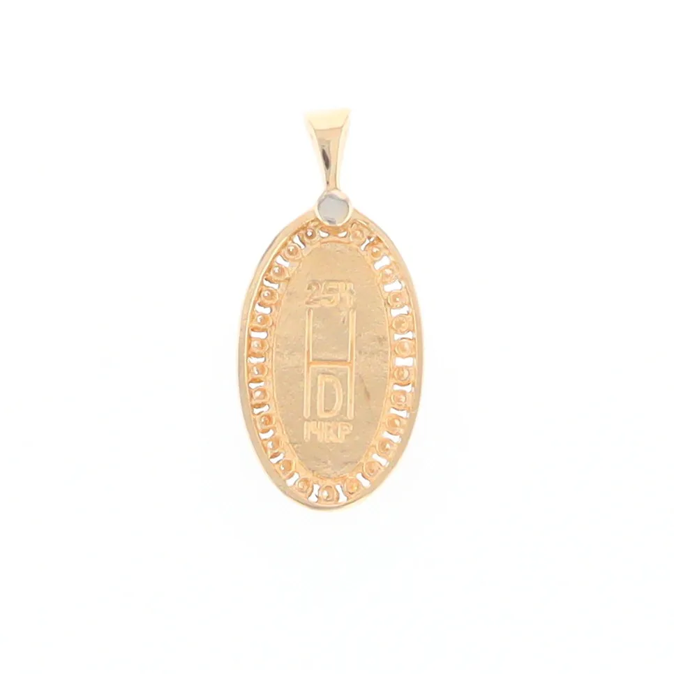 Gold Quartz Necklace .37ctw Halo Diamond Oval Inlaid Pendant