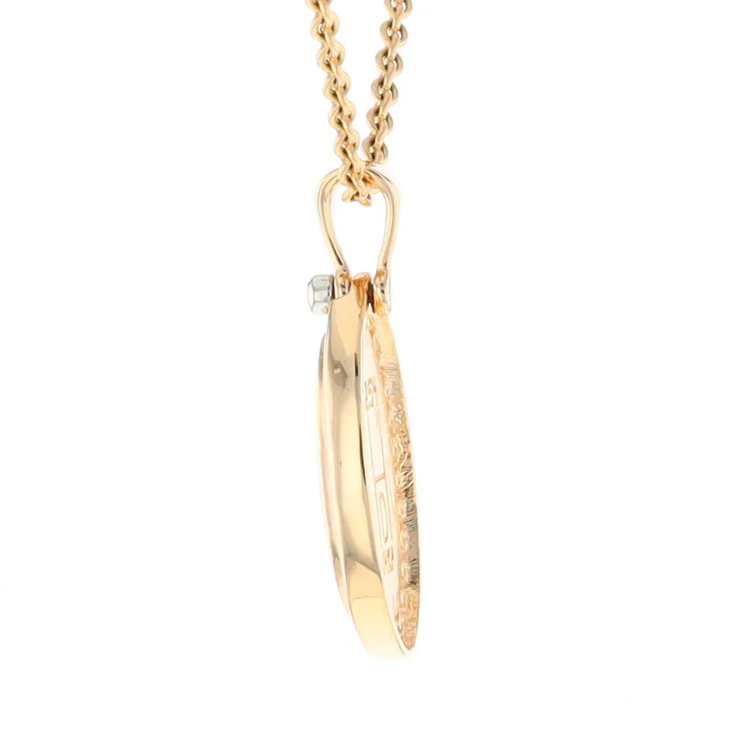 Gold Quartz Necklace .37ctw Halo Diamond Oval Inlaid Pendant