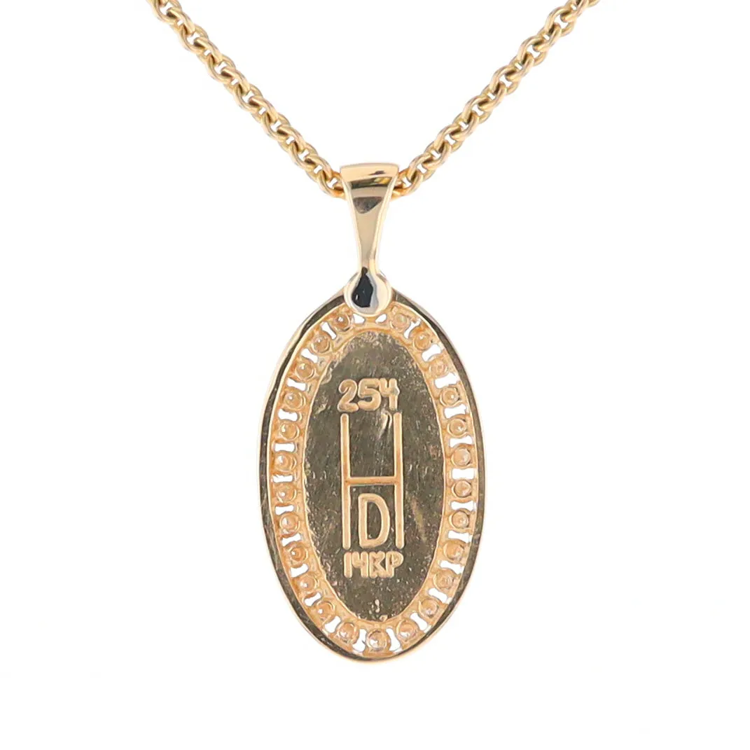 Gold Quartz Necklace .37ctw Halo Diamond Oval Inlaid Pendant