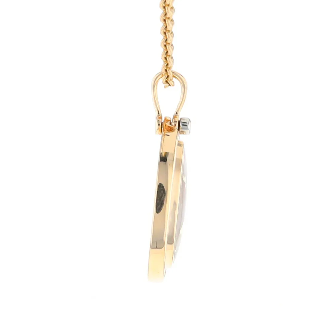 Gold Quartz Necklace .37ctw Halo Diamond Oval Inlaid Pendant