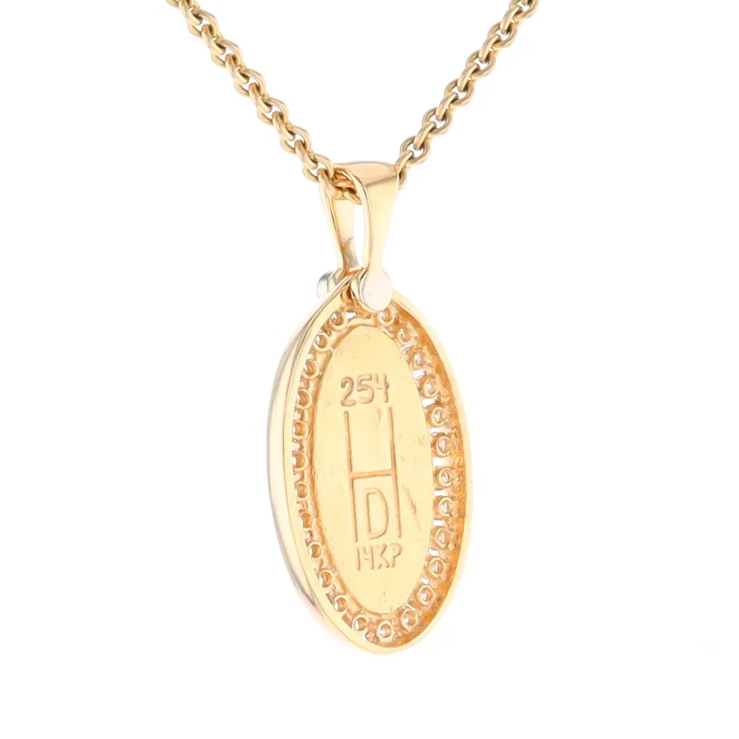 Gold Quartz Necklace .37ctw Halo Diamond Oval Inlaid Pendant