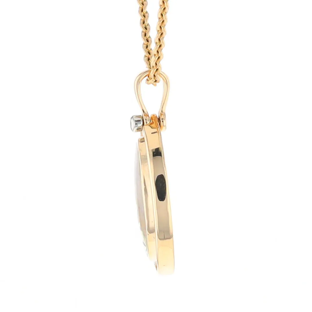 Gold Quartz Necklace .37ctw Halo Diamond Oval Inlaid Pendant