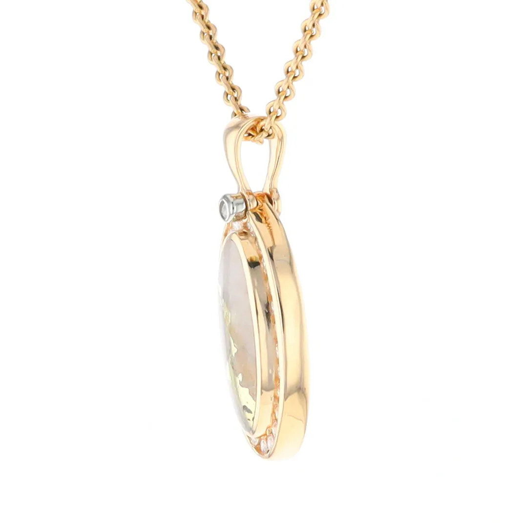 Gold Quartz Necklace .37ctw Halo Diamond Oval Inlaid Pendant