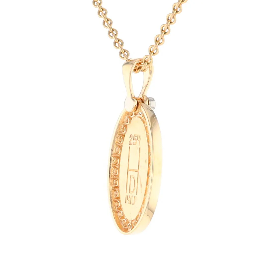 Gold Quartz Necklace .37ctw Halo Diamond Oval Inlaid Pendant