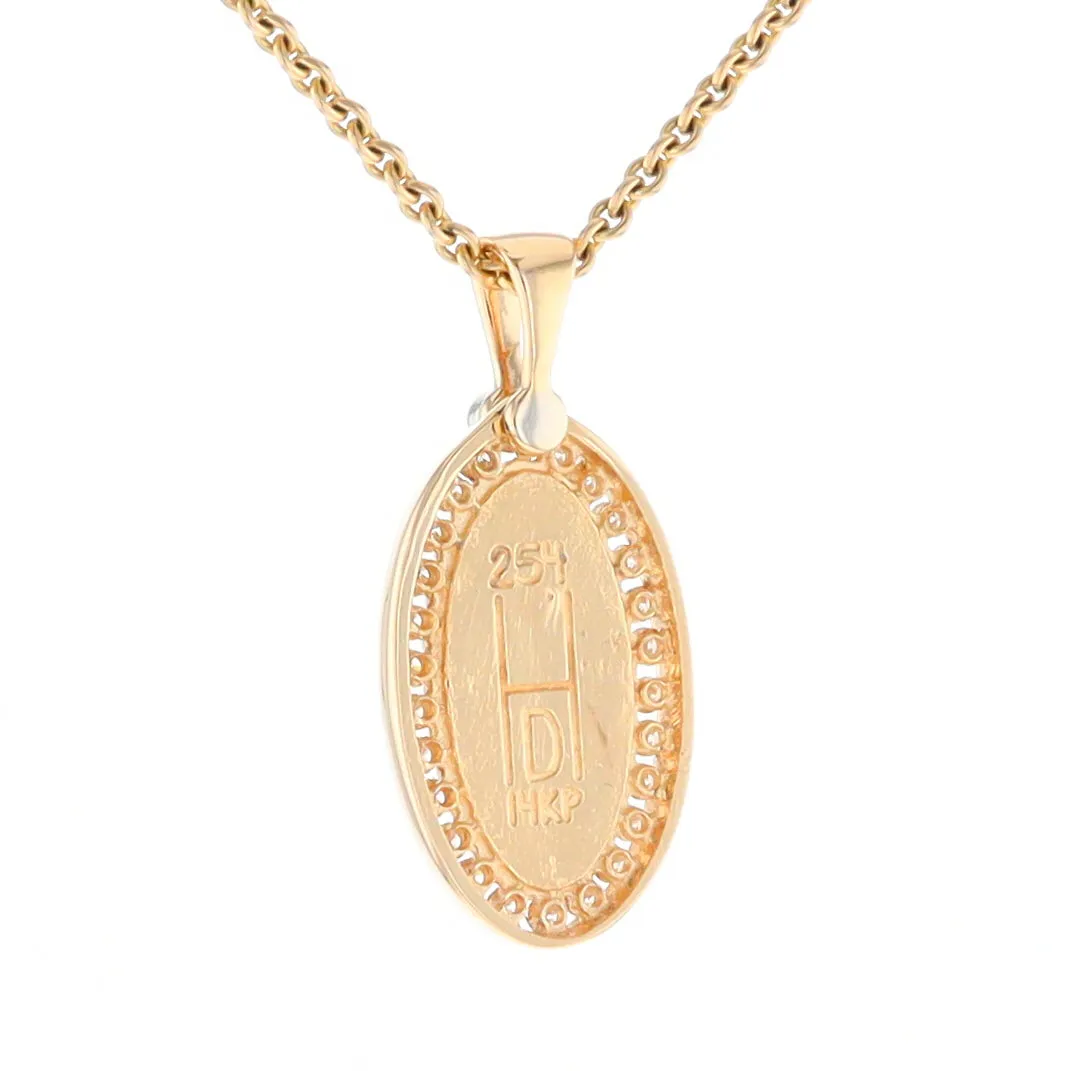 Gold Quartz Necklace .37ctw Halo Diamond Oval Inlaid Pendant