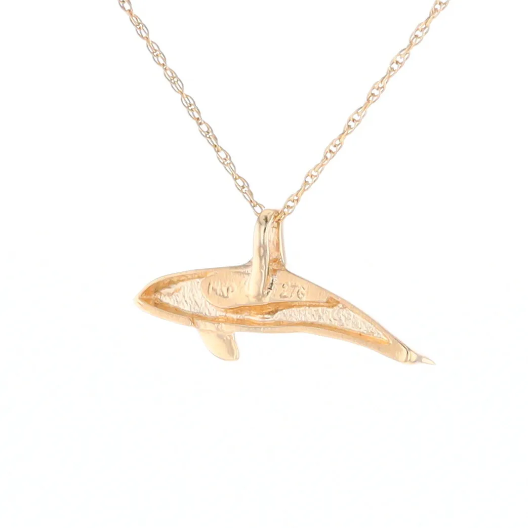 Gold Quartz Necklace Orca Killer Whale Inlaid Sea Life Pendant