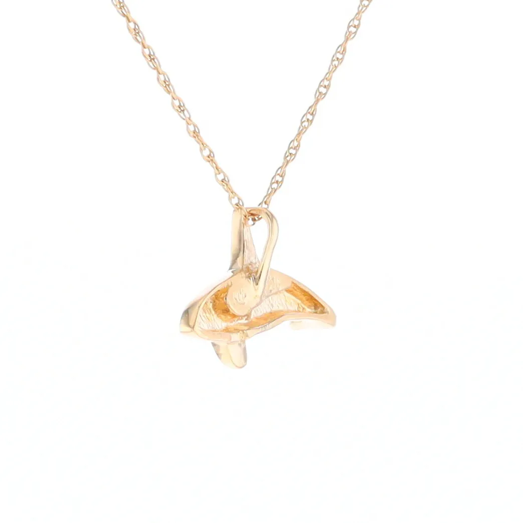 Gold Quartz Necklace Orca Killer Whale Inlaid Sea Life Pendant