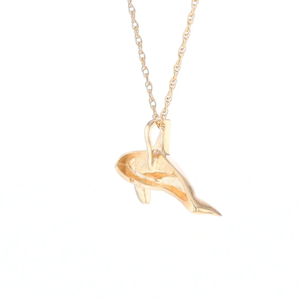 Gold Quartz Necklace Orca Killer Whale Inlaid Sea Life Pendant