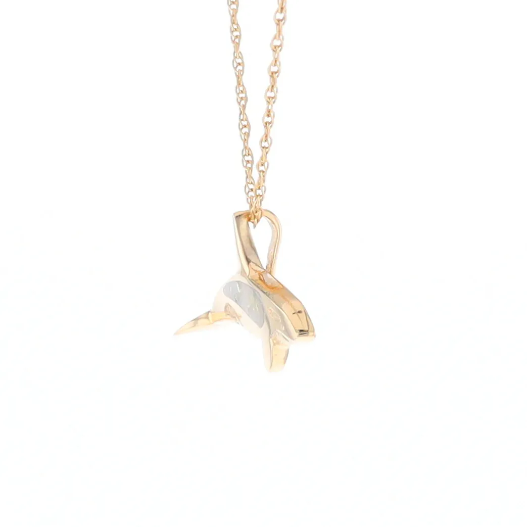 Gold Quartz Necklace Orca Killer Whale Inlaid Sea Life Pendant