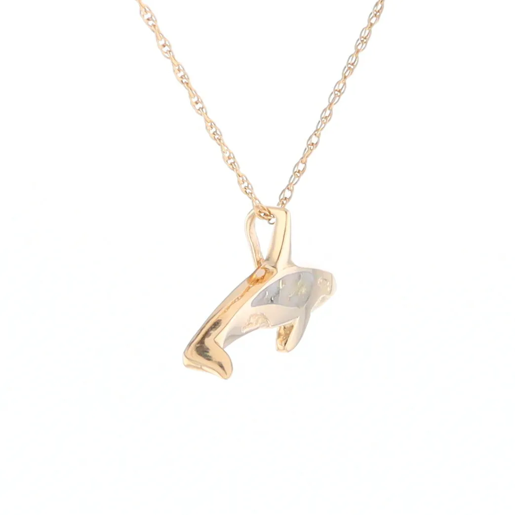 Gold Quartz Necklace Orca Killer Whale Inlaid Sea Life Pendant