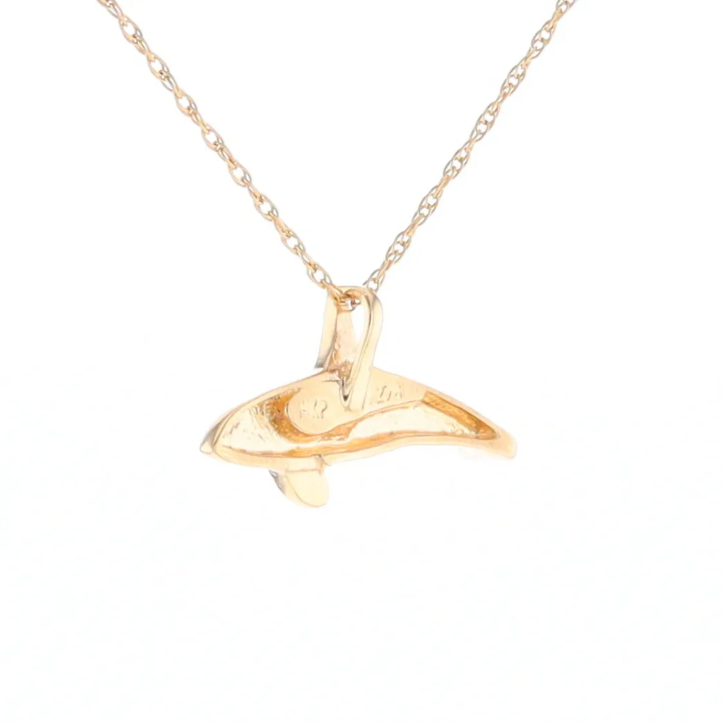 Gold Quartz Necklace Orca Killer Whale Inlaid Sea Life Pendant