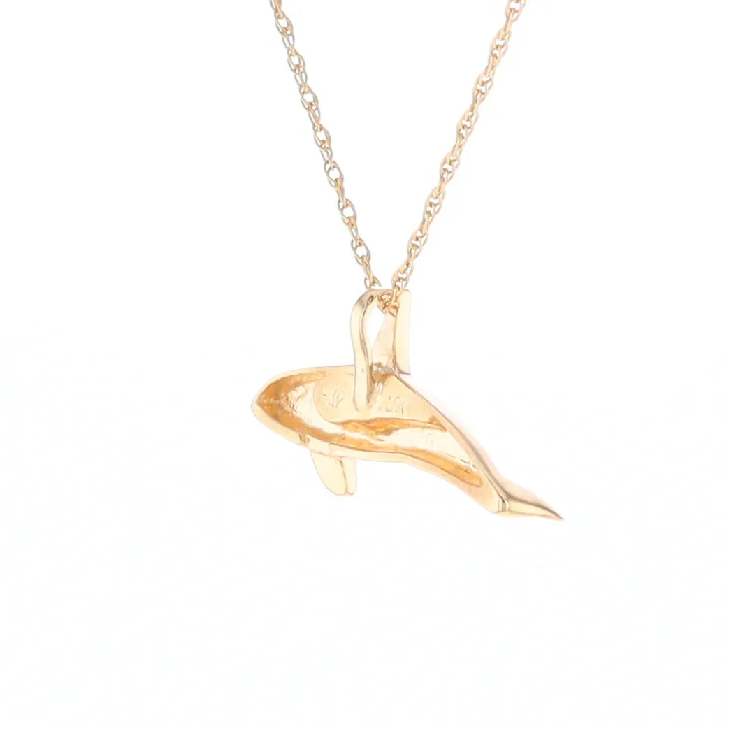 Gold Quartz Necklace Orca Killer Whale Inlaid Sea Life Pendant