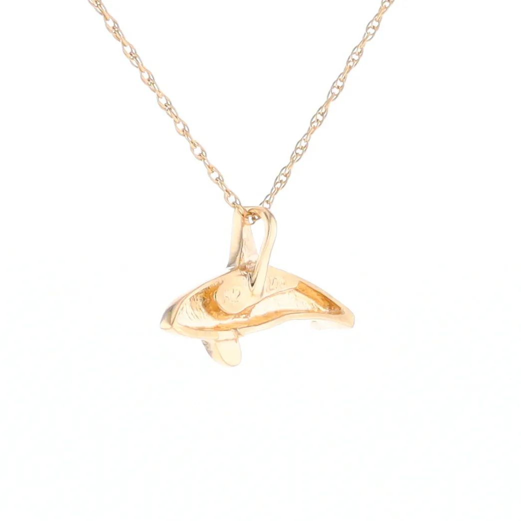 Gold Quartz Necklace Orca Killer Whale Inlaid Sea Life Pendant