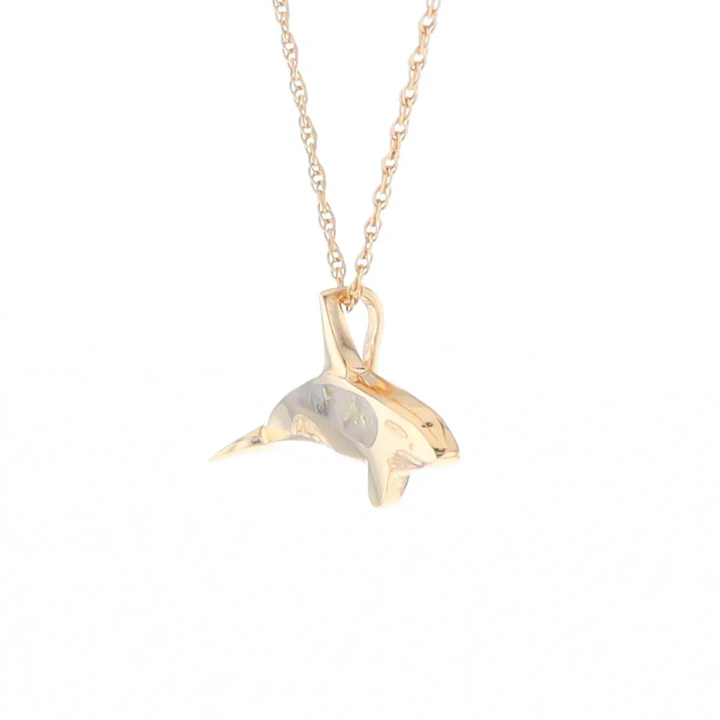 Gold Quartz Necklace Orca Killer Whale Inlaid Sea Life Pendant