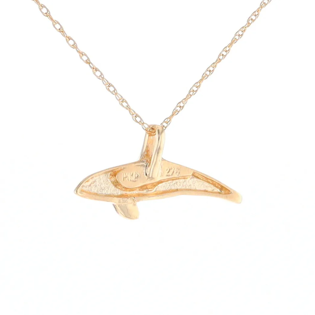 Gold Quartz Necklace Orca Killer Whale Inlaid Sea Life Pendant