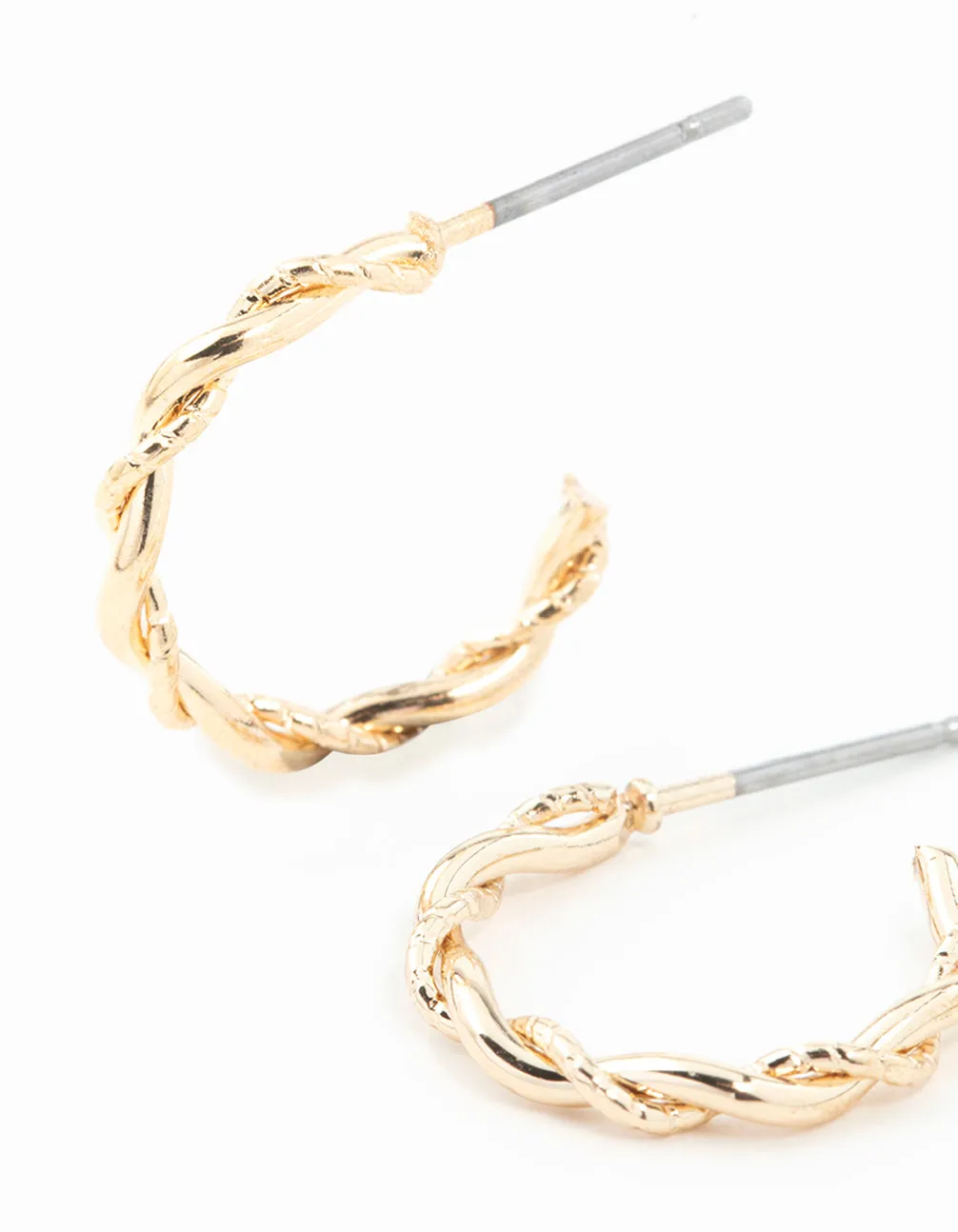 Gold Rope Twisted Huggie Earrings