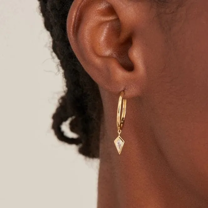 Gold Sparkle Drop Pendant Hoop Earrings E041-05G-W