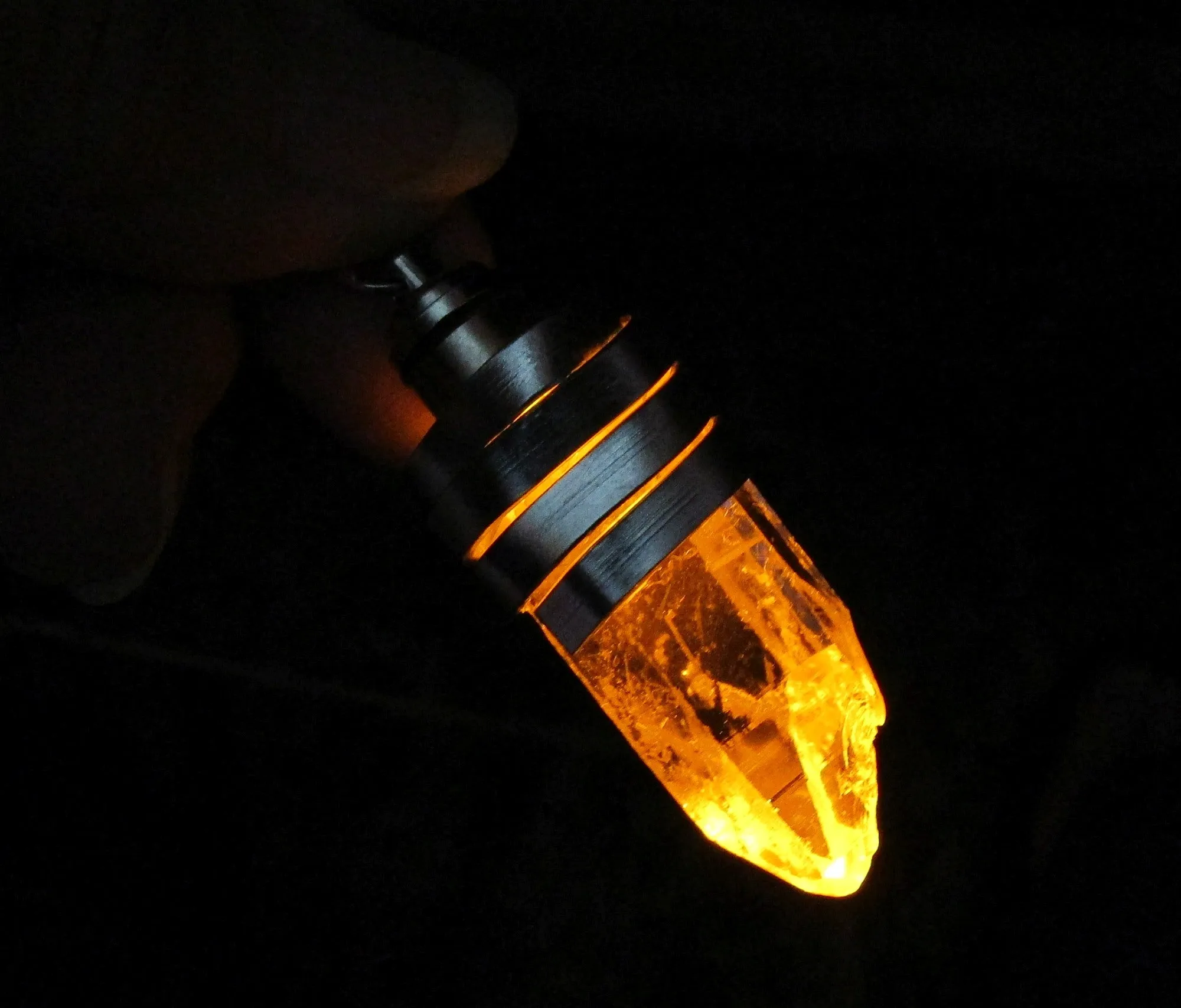 Golden Yellow LED Light Up Natural Quartz Crystal Pendant Necklace