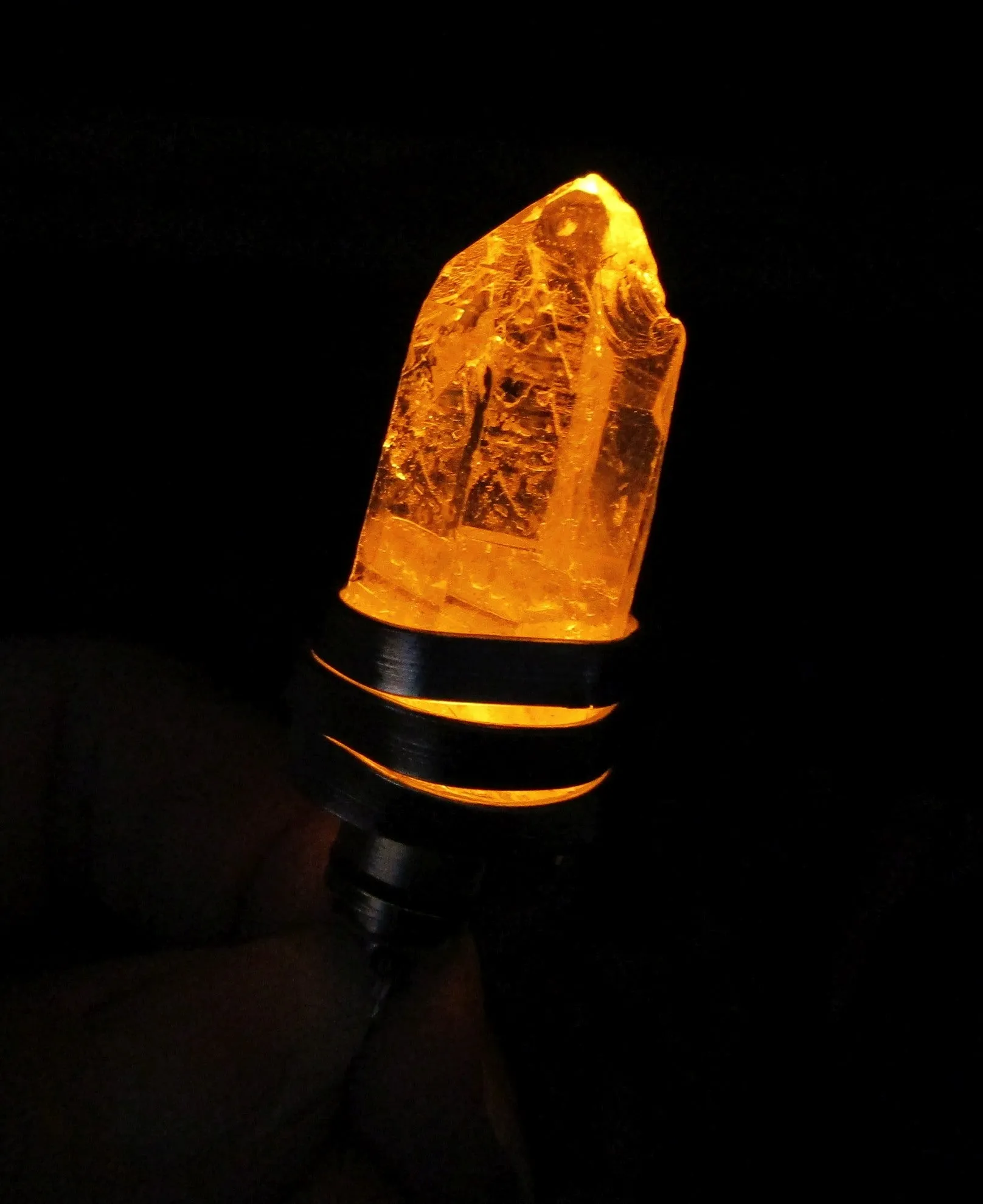 Golden Yellow LED Light Up Natural Quartz Crystal Pendant Necklace