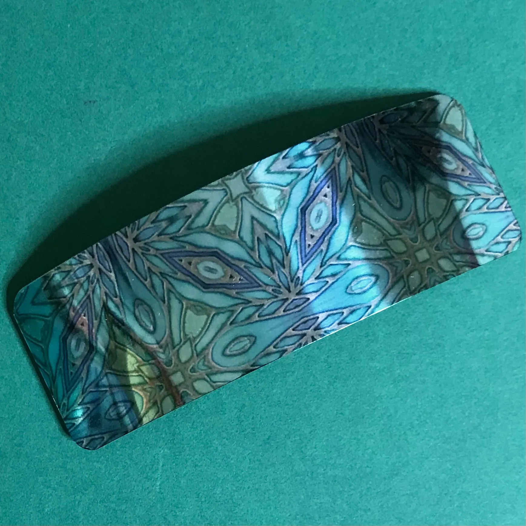 Green Teal Aqua Turquoise Mosaic Large Hair Clip - Shiny Patterned Hair Barrette