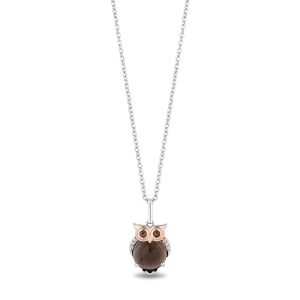 Hallmark Fine Jewelry Sterling Silver and 14K Rose Gold Smokey Quartz Owl Pendant