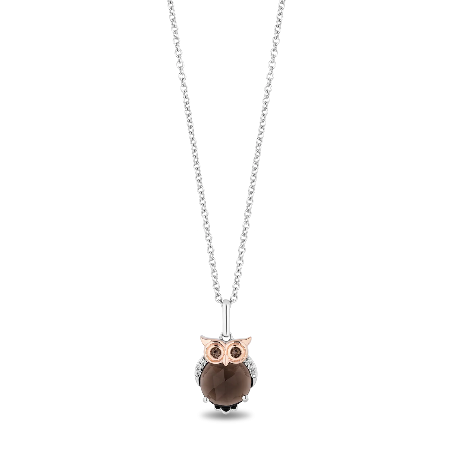 Hallmark Fine Jewelry Sterling Silver and 14K Rose Gold Smokey Quartz Owl Pendant