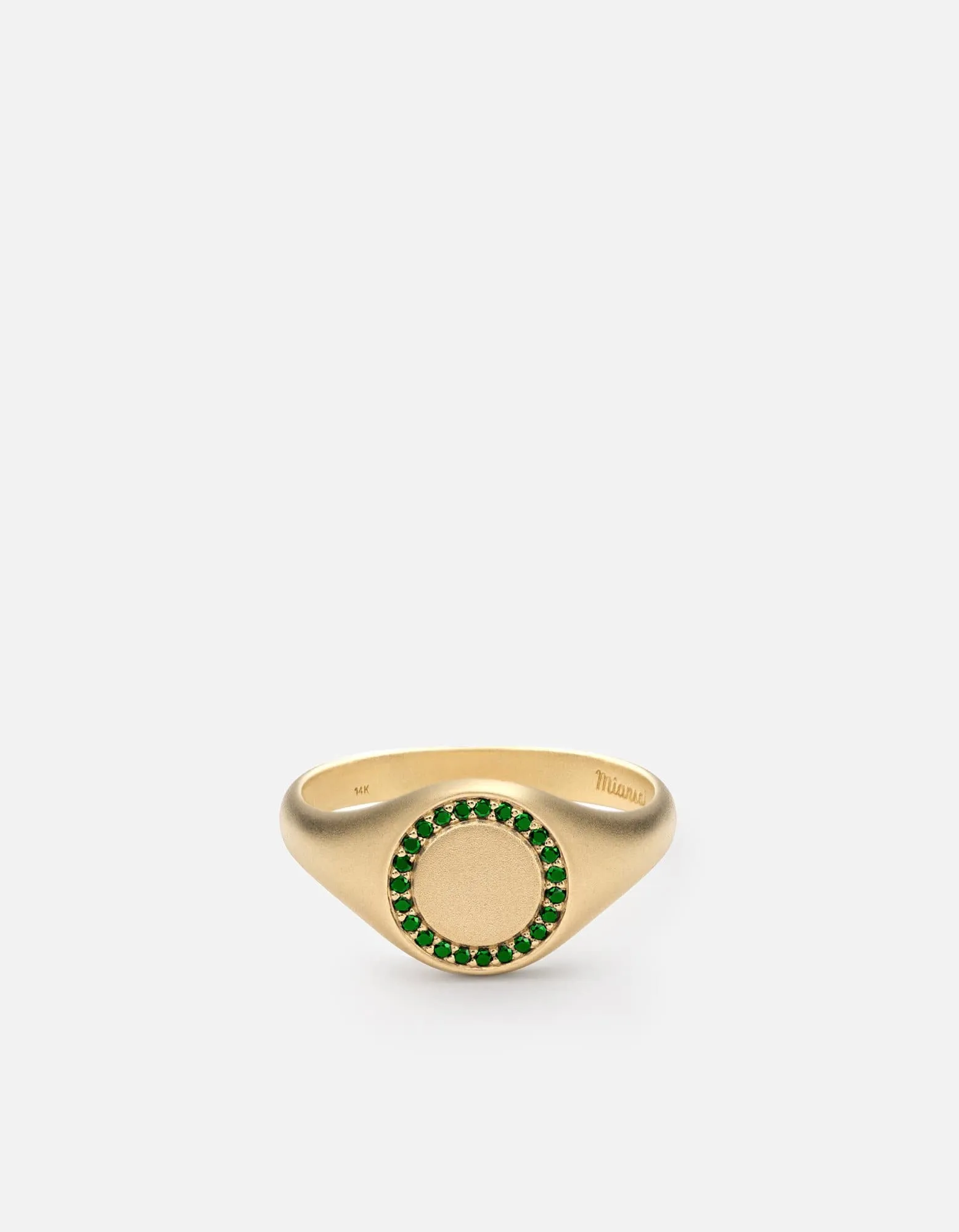 Halo Signet Ring, 14k Matte Gold/Emeralds