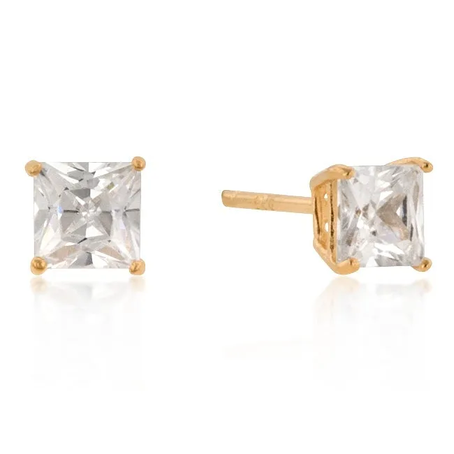 Halsey Princess Cut Gold Stud Earrings – 4mm  | 0.5ct | Sterling Silver