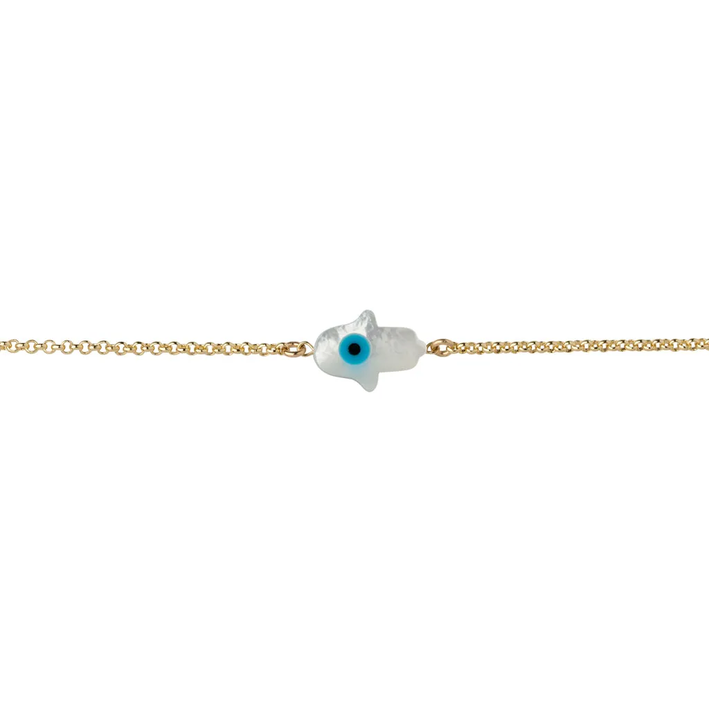 Hamsa Hand Mother of Pearl Evil Eye Bracelet