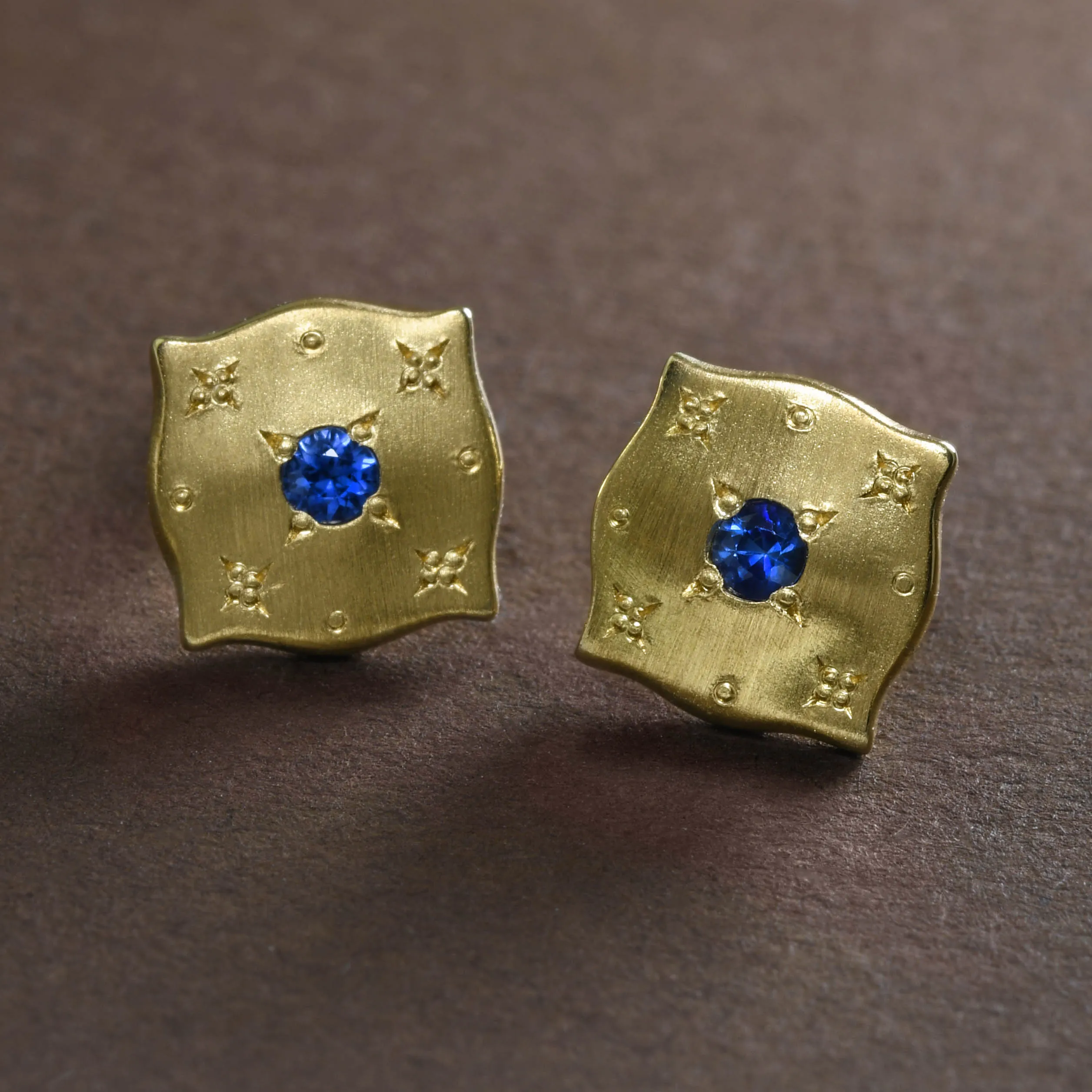 Handmade "Drops Of Happiness" Sapphire Pillow Studs