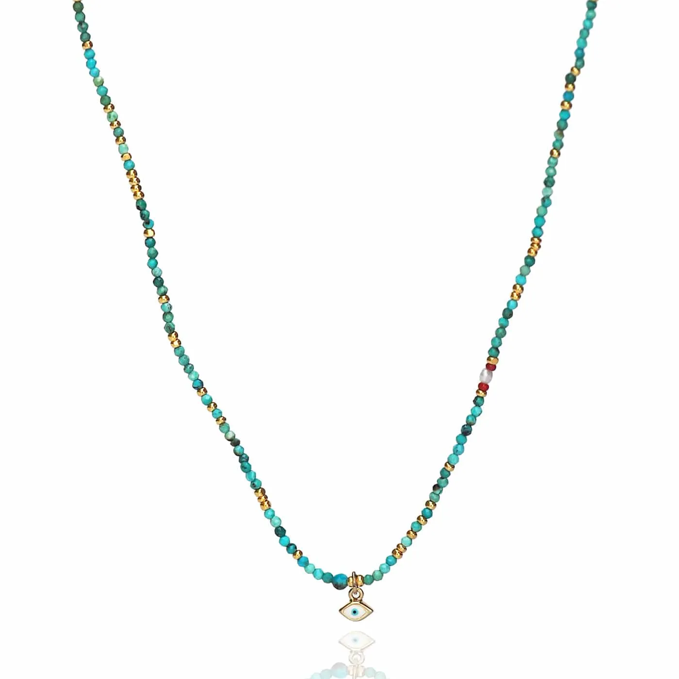 Handmade Turquoise Beaded Necklace With Evil Eye Dangle