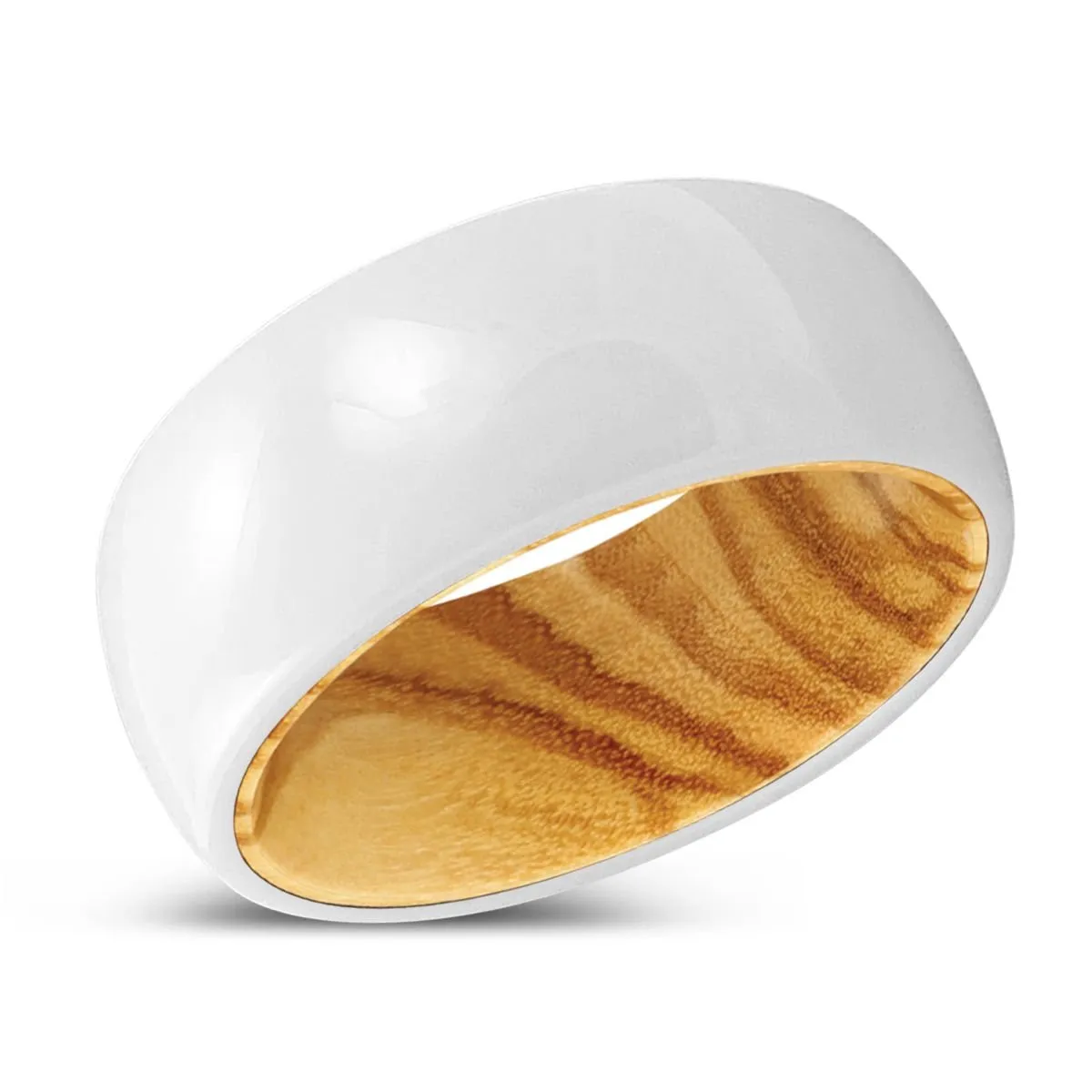 HARVEST | Olive Wood, White Ceramic Ring, Domed