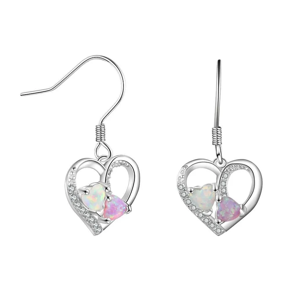 Heart Colorful Opal Stone Earrings for Women Birthday Jewelry for Women