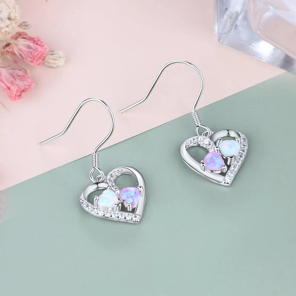 Heart Colorful Opal Stone Earrings for Women Birthday Jewelry for Women