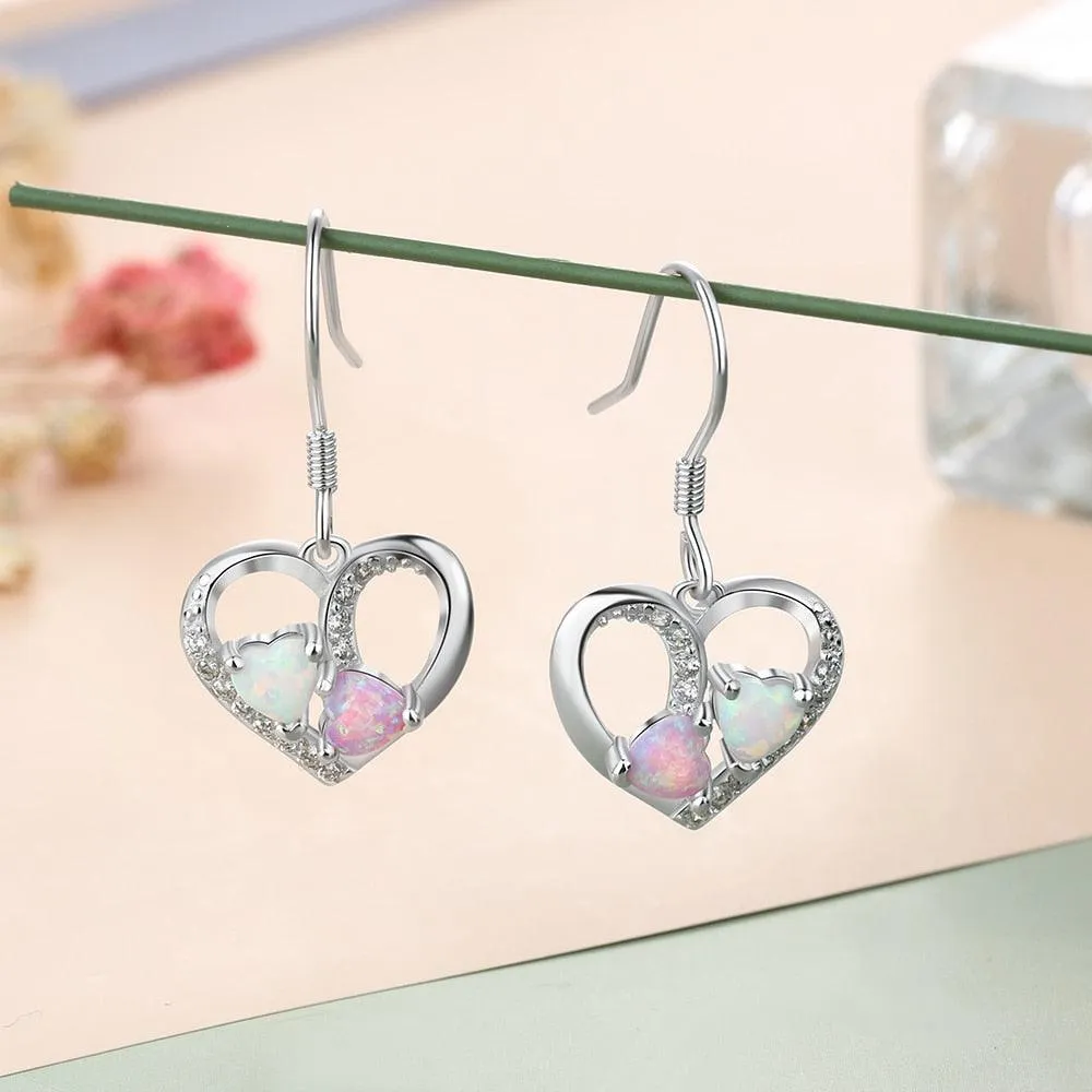 Heart Colorful Opal Stone Earrings for Women Birthday Jewelry for Women