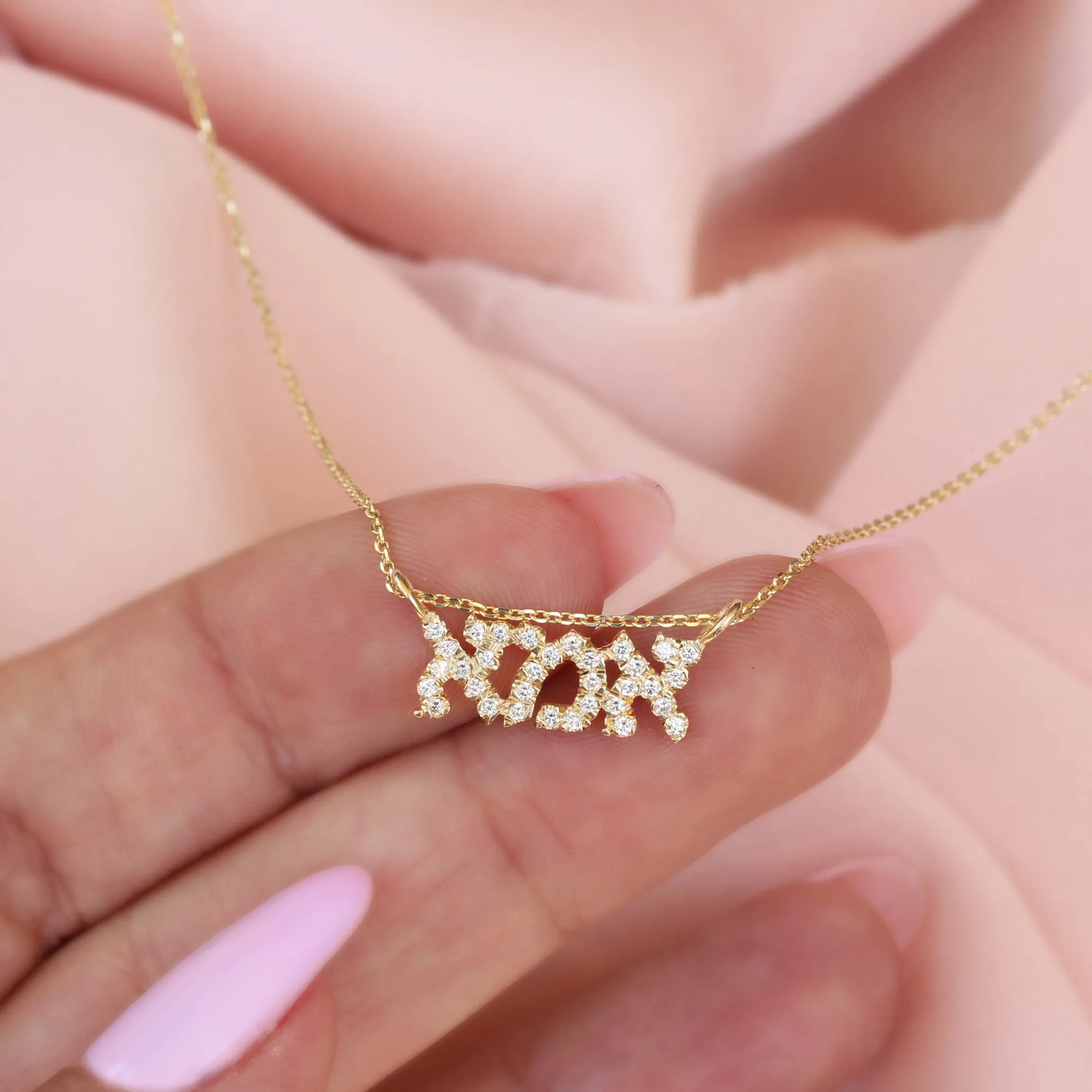 Hebrew Name Gold and Diamond Necklace - Personalized Necklace