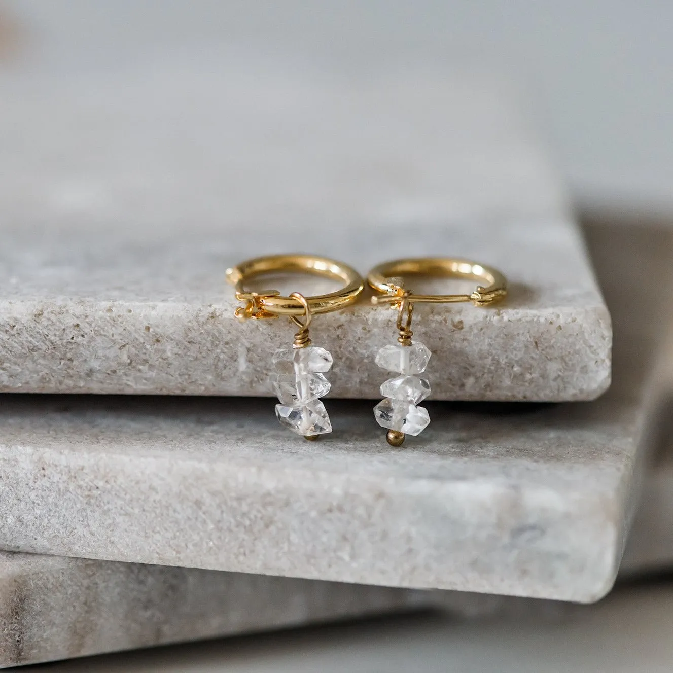 Herkimer Diamond Crystal Gold Filled Hoop Earrings