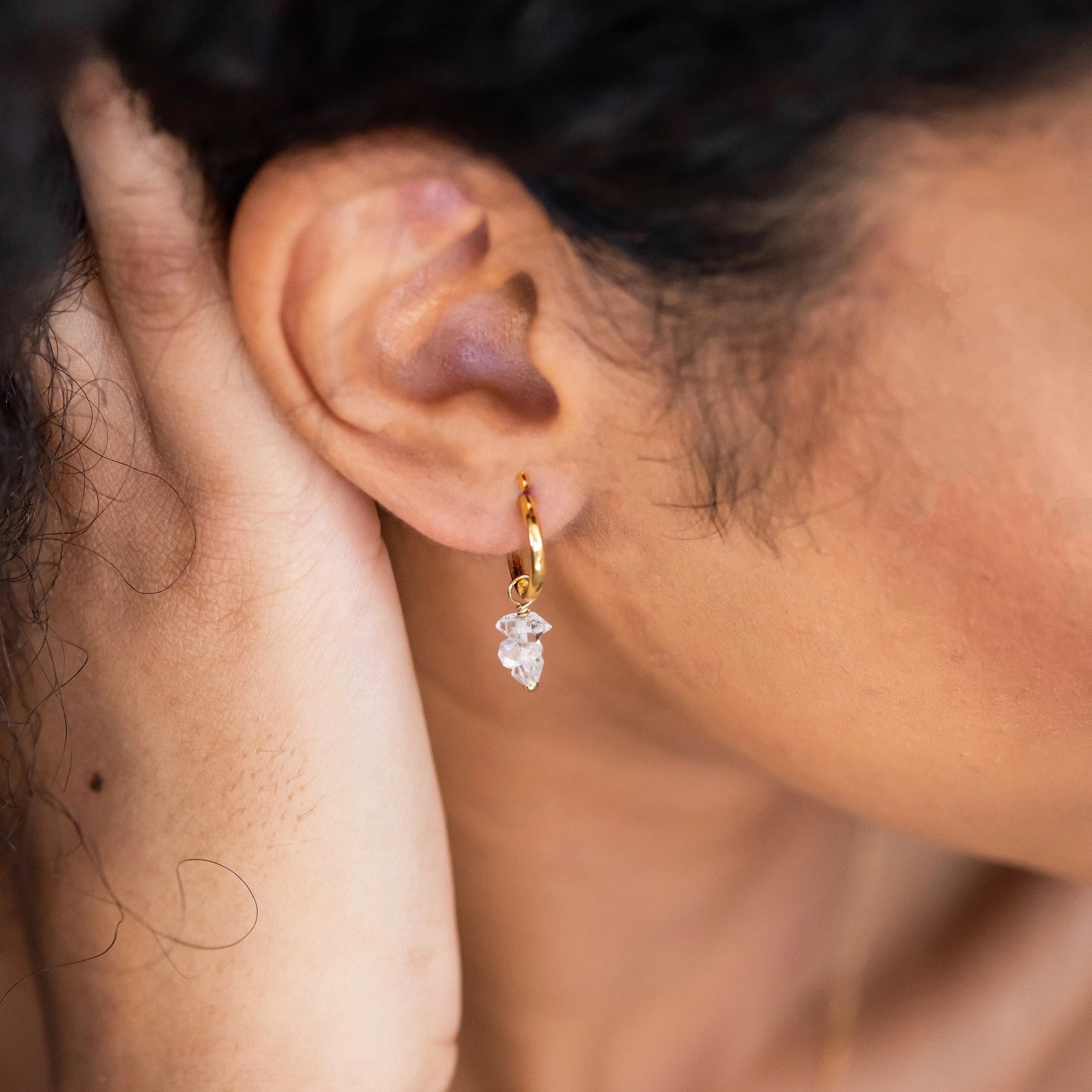 Herkimer Diamond Crystal Gold Filled Hoop Earrings