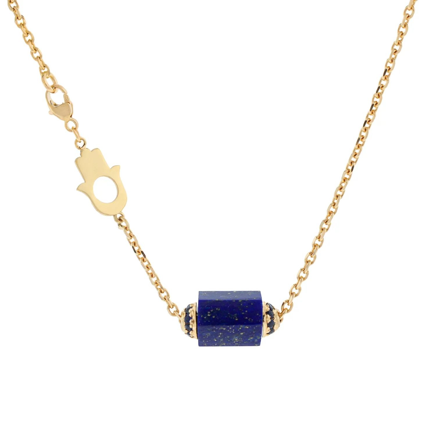 Hexagon Lapis Bolt with Blue Sapphires Chain Necklace